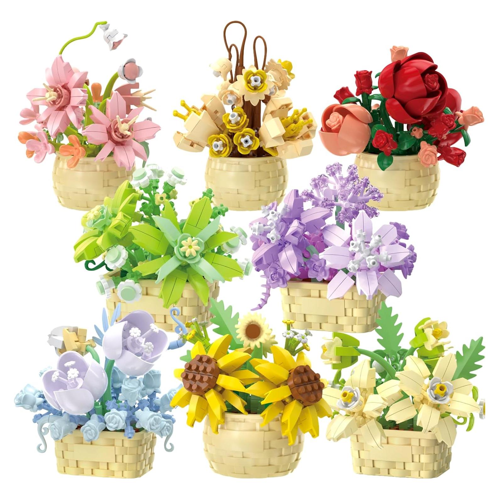 Juego de Bloques de Flores SJIADA - 8 Piezas para Decoración