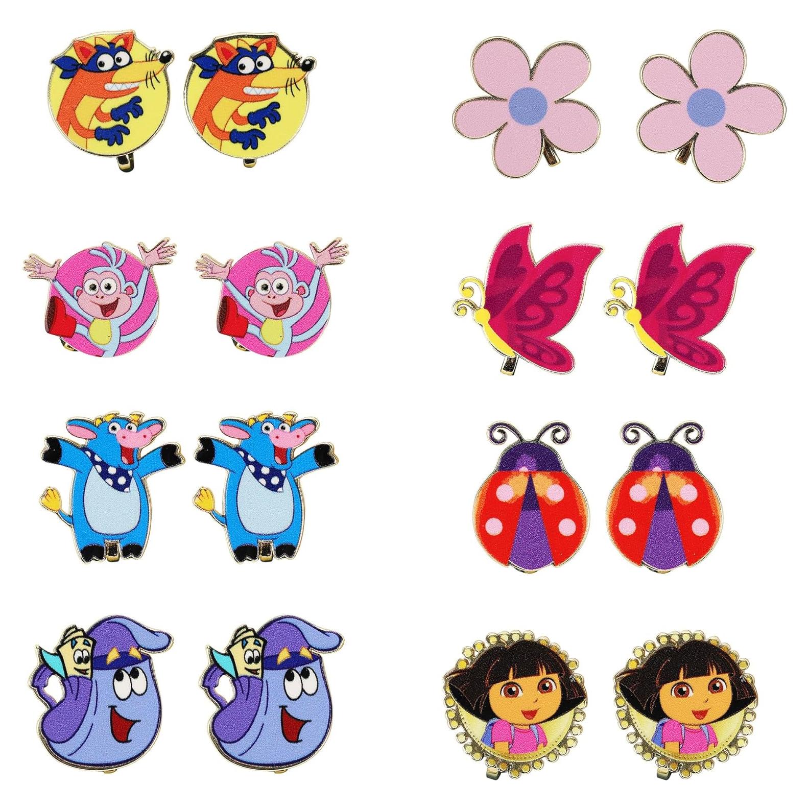 Conjunto de Aretes Clip Dora la Exploradora - 8 Pares Coloridos