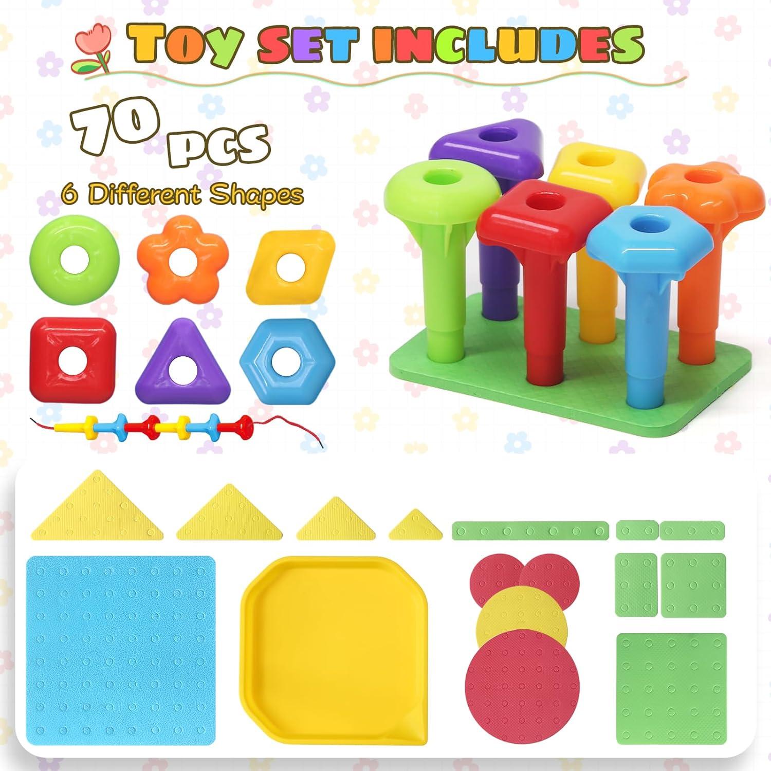 Juego de Tablero de Clavos 73 Piezas HUACHI para Niños 3-6 Años