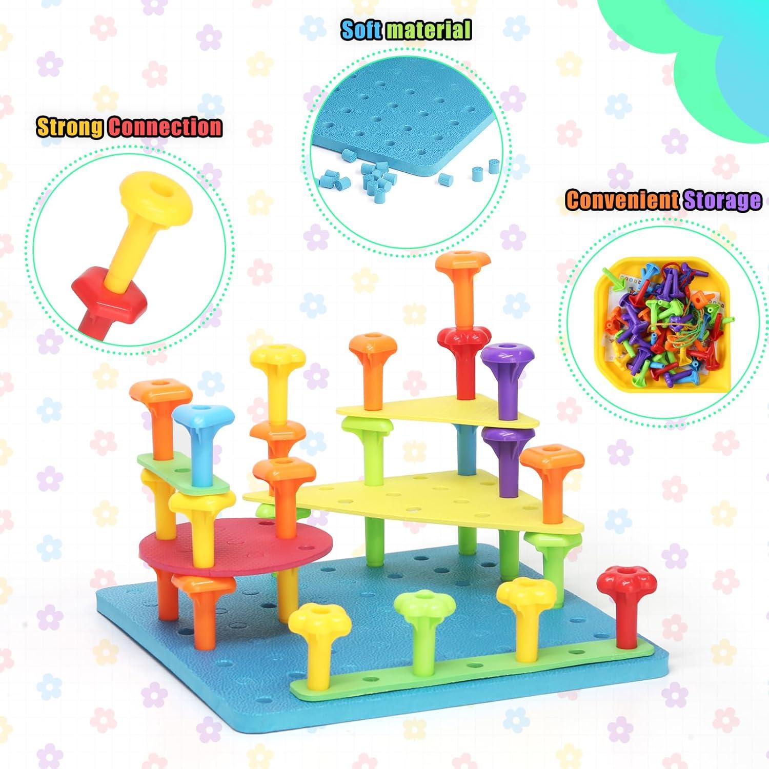 Juego de Tablero de Clavos 73 Piezas HUACHI para Niños 3-6 Años