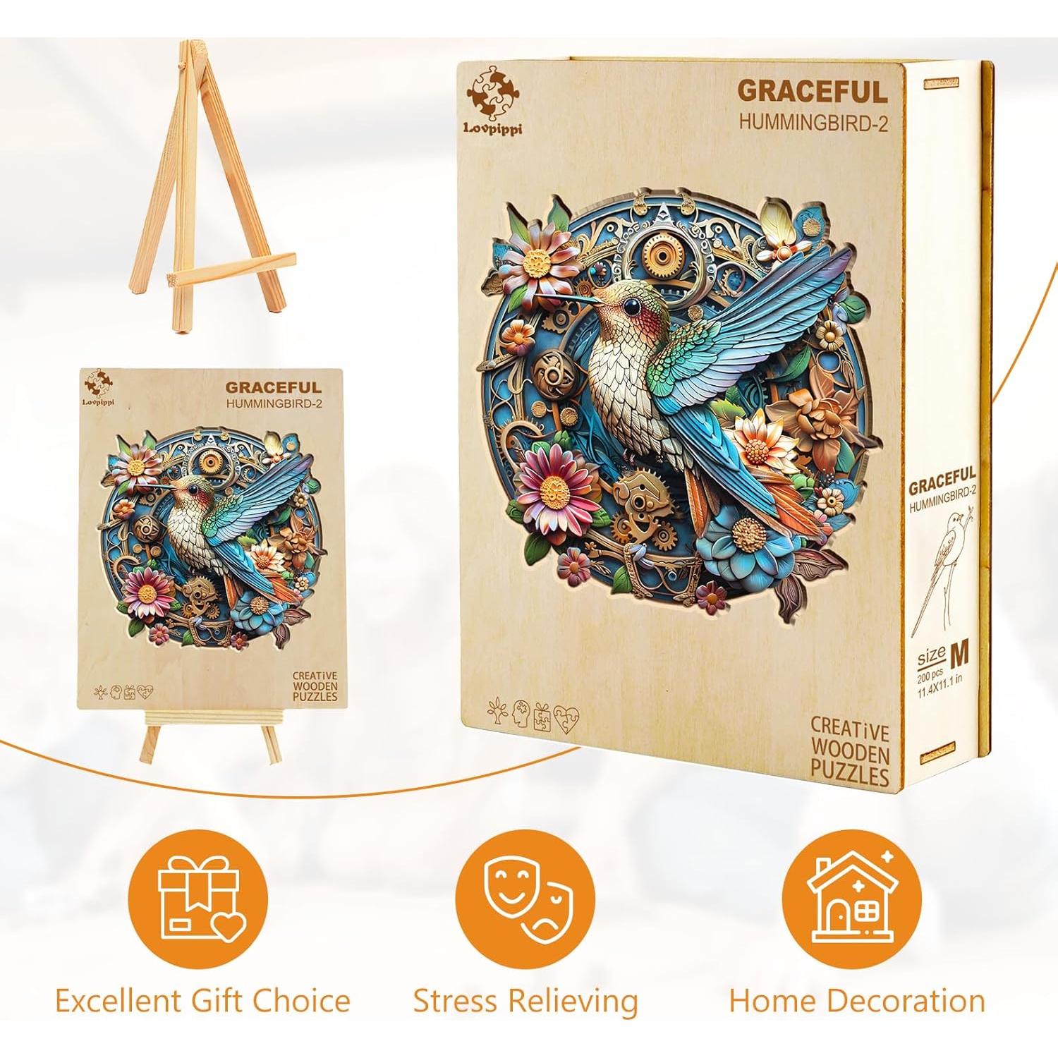 Rompecabezas de Madera Lovpippi Colibrí Elegante 200 Piezas 29x28cm