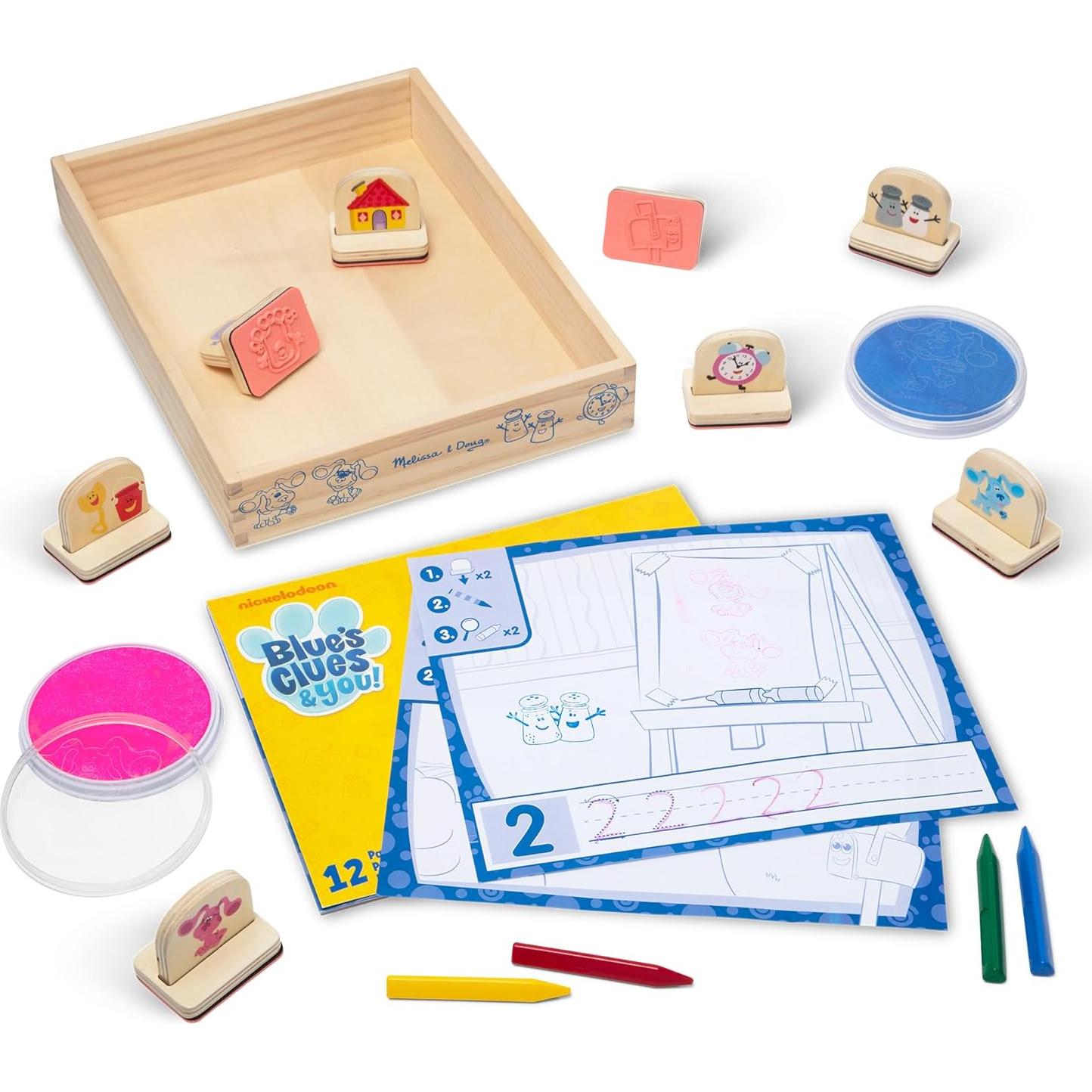 Set de Sellos de Madera Melissa & Doug Pistas de Blue y Tú - 15 Piezas