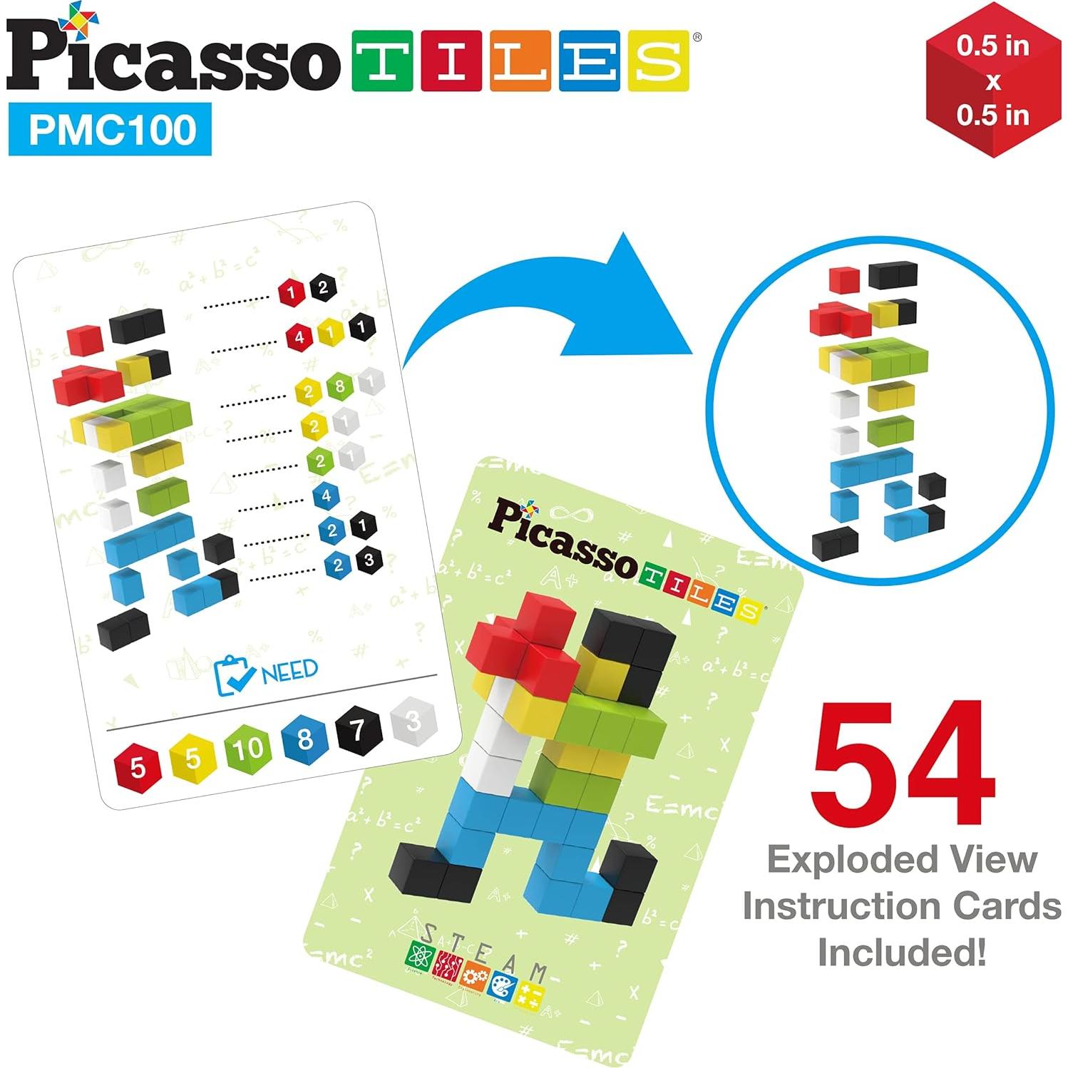 PicassoTiles 100 Piezas Cubos Magnéticos 1.27 cm Juguete Educativo