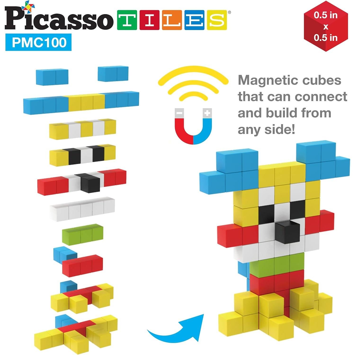 PicassoTiles 100 Piezas Cubos Magnéticos 1.27 cm Juguete Educativo