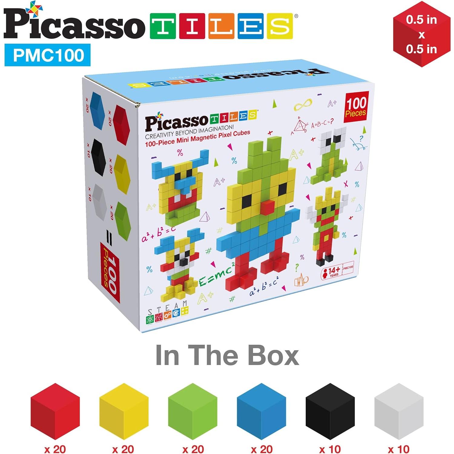 PicassoTiles 100 Piezas Cubos Magnéticos 1.27 cm Juguete Educativo