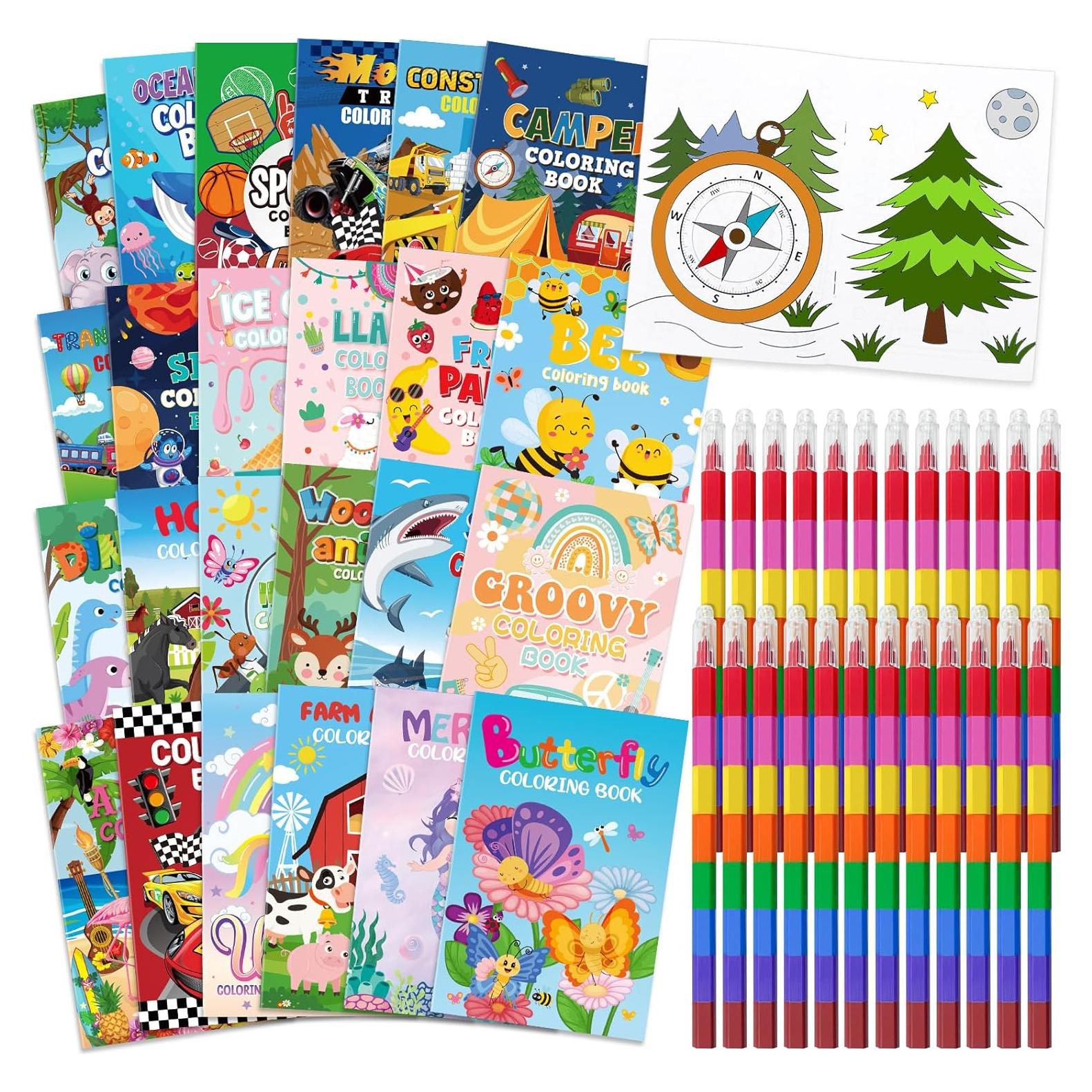Set de 24 Libros para Colorear Cinrobiye con 24 Crayones