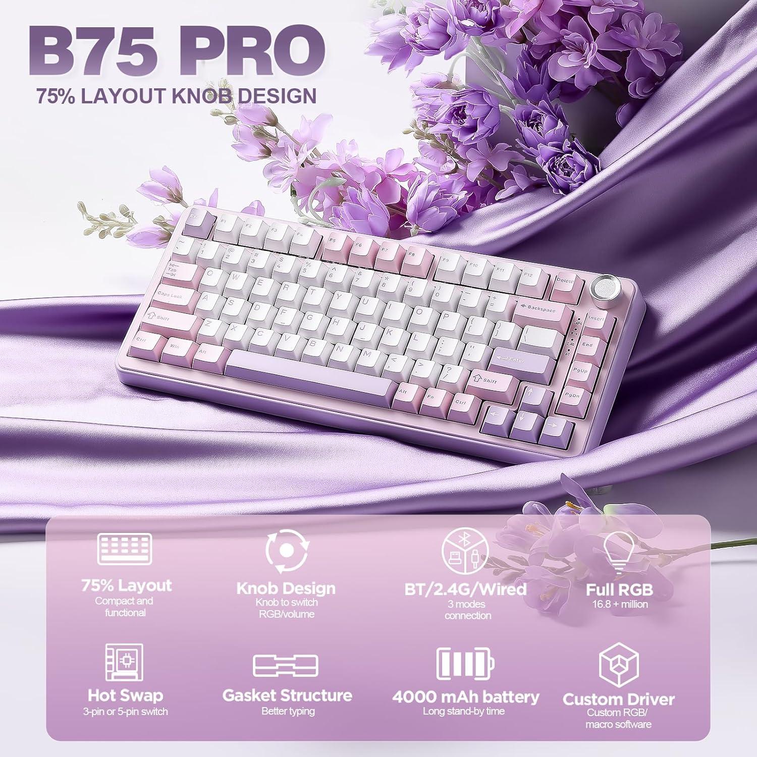 Teclado Mecánico Inalámbrico YUNZII B75 PRO 75% RGB