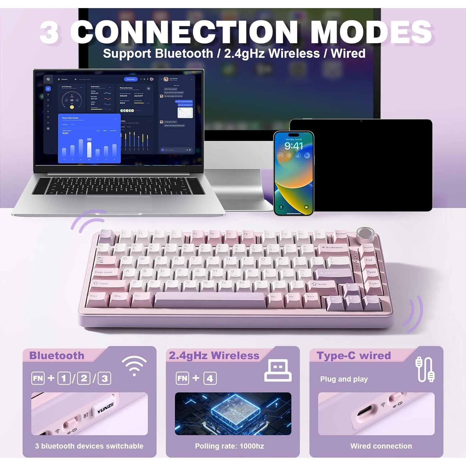 Teclado Mecánico Inalámbrico YUNZII B75 PRO 75% RGB