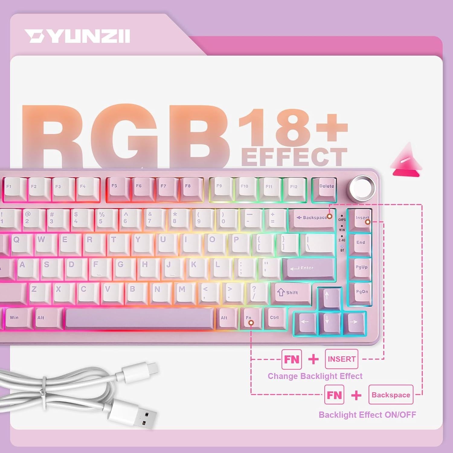 Teclado Mecánico Inalámbrico YUNZII B75 PRO 75% RGB