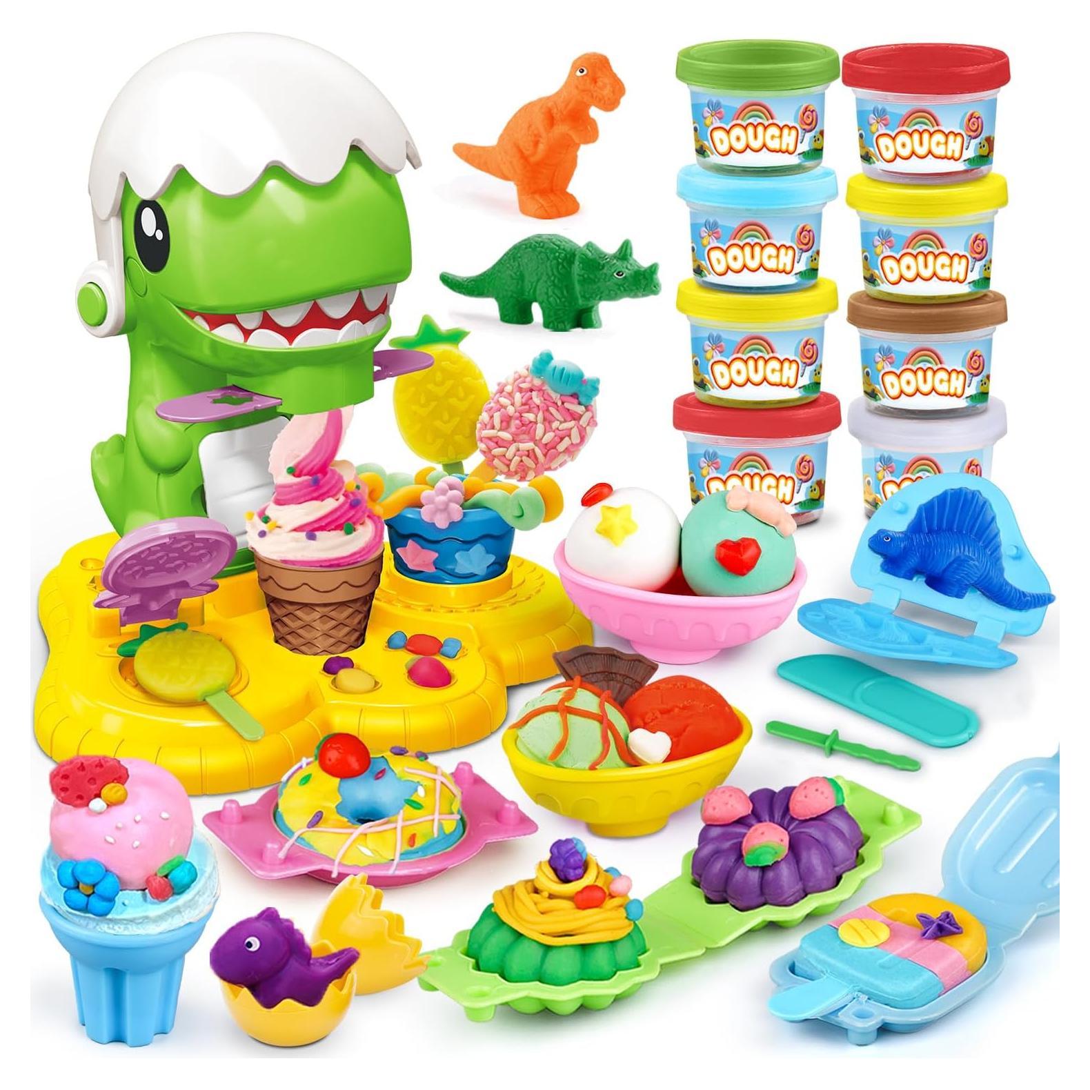 Conjunto de Masa de Color Dinosaurio QI DI SI 8 Latas y Moldes