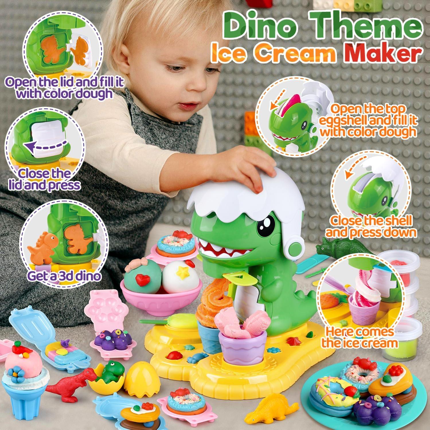 Conjunto de Masa de Color Dinosaurio QI DI SI 8 Latas y Moldes