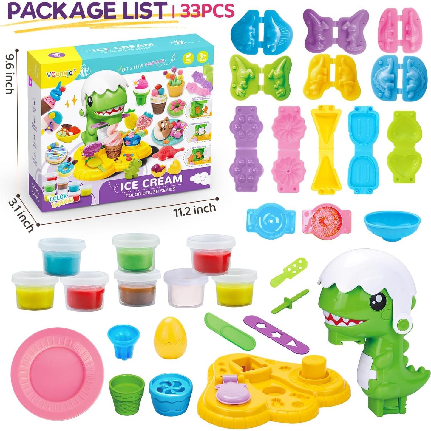 Conjunto de Masa de Color Dinosaurio QI DI SI 8 Latas y Moldes