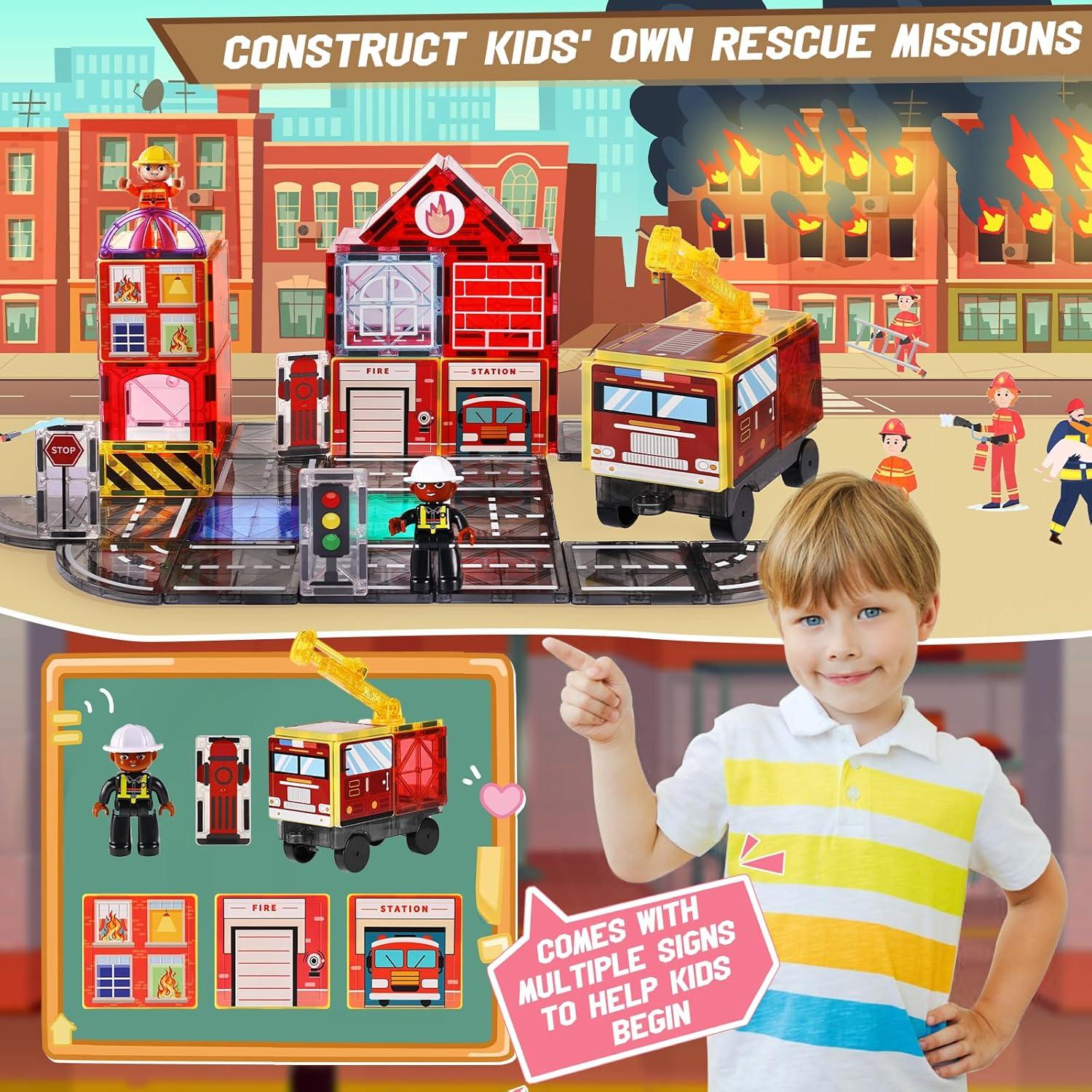 Juego de Piezas Magnéticas Lotmey 2 en 1 - Carretera y Grúas