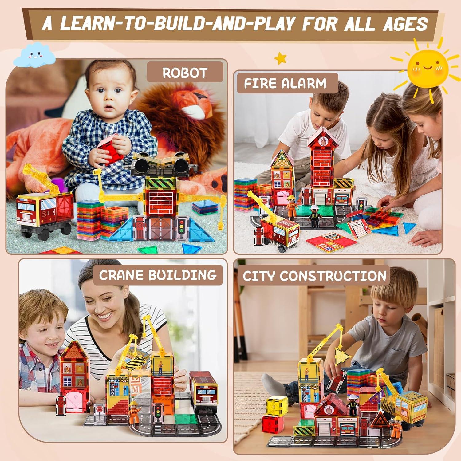 Juego de Piezas Magnéticas Lotmey 2 en 1 - Carretera y Grúas