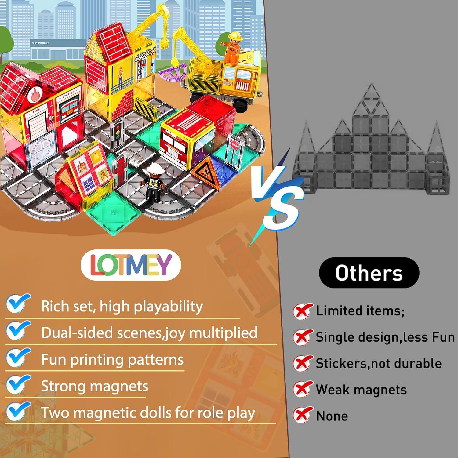 Juego de Piezas Magnéticas Lotmey 2 en 1 - Carretera y Grúas