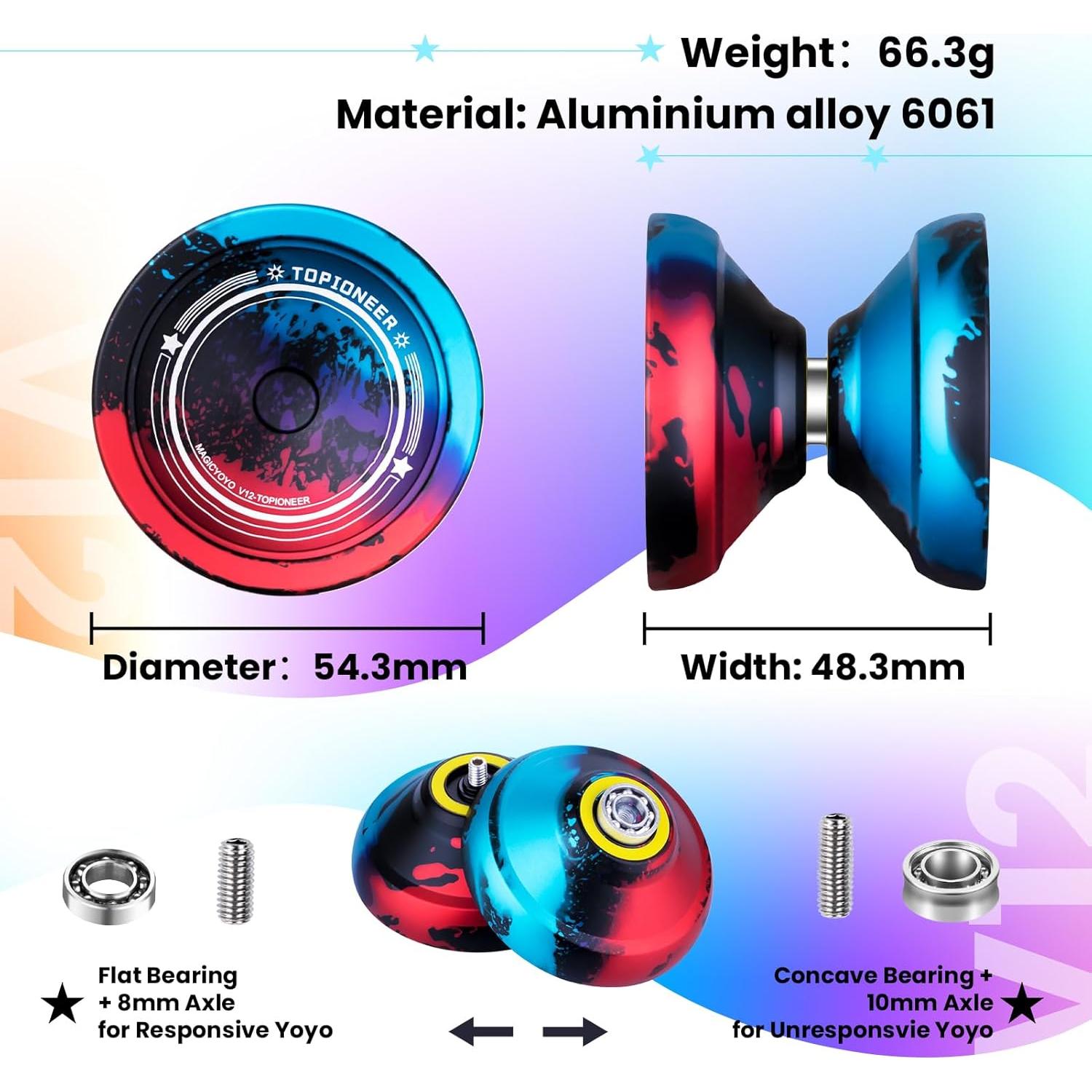 Yoyo Profesional MAGICYOYO V12 para Niños y Avanzados - Negro Azul Rojo