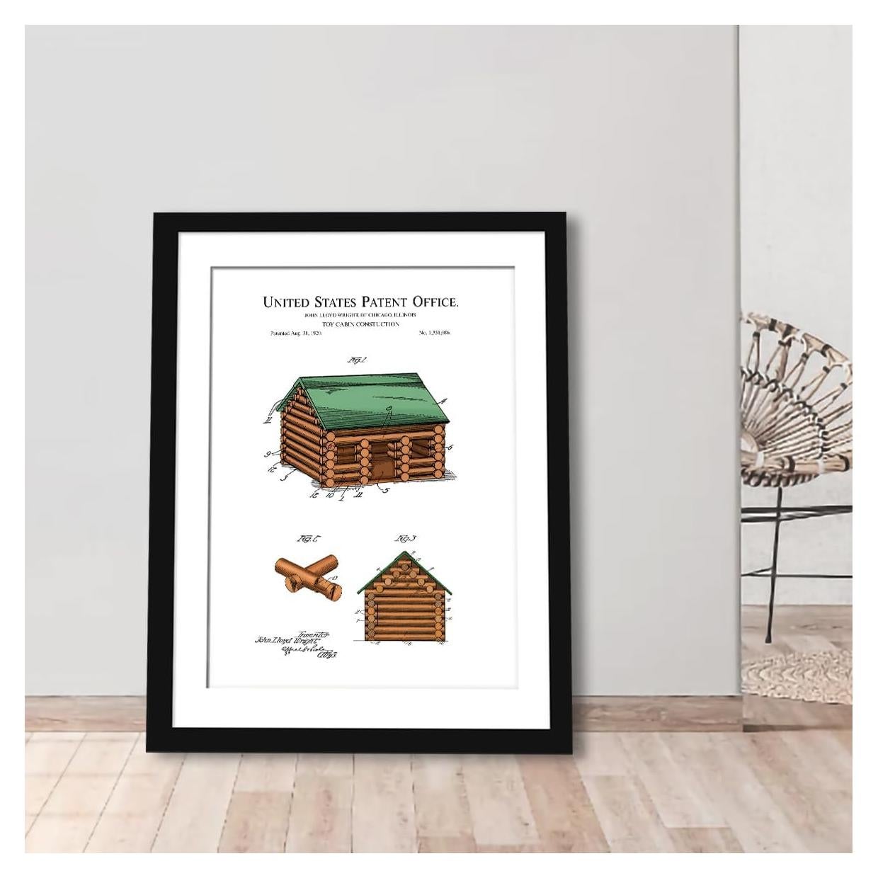 Impresión Patente Lincoln Logs 1920 - Decoración Vintage 28x36 cm