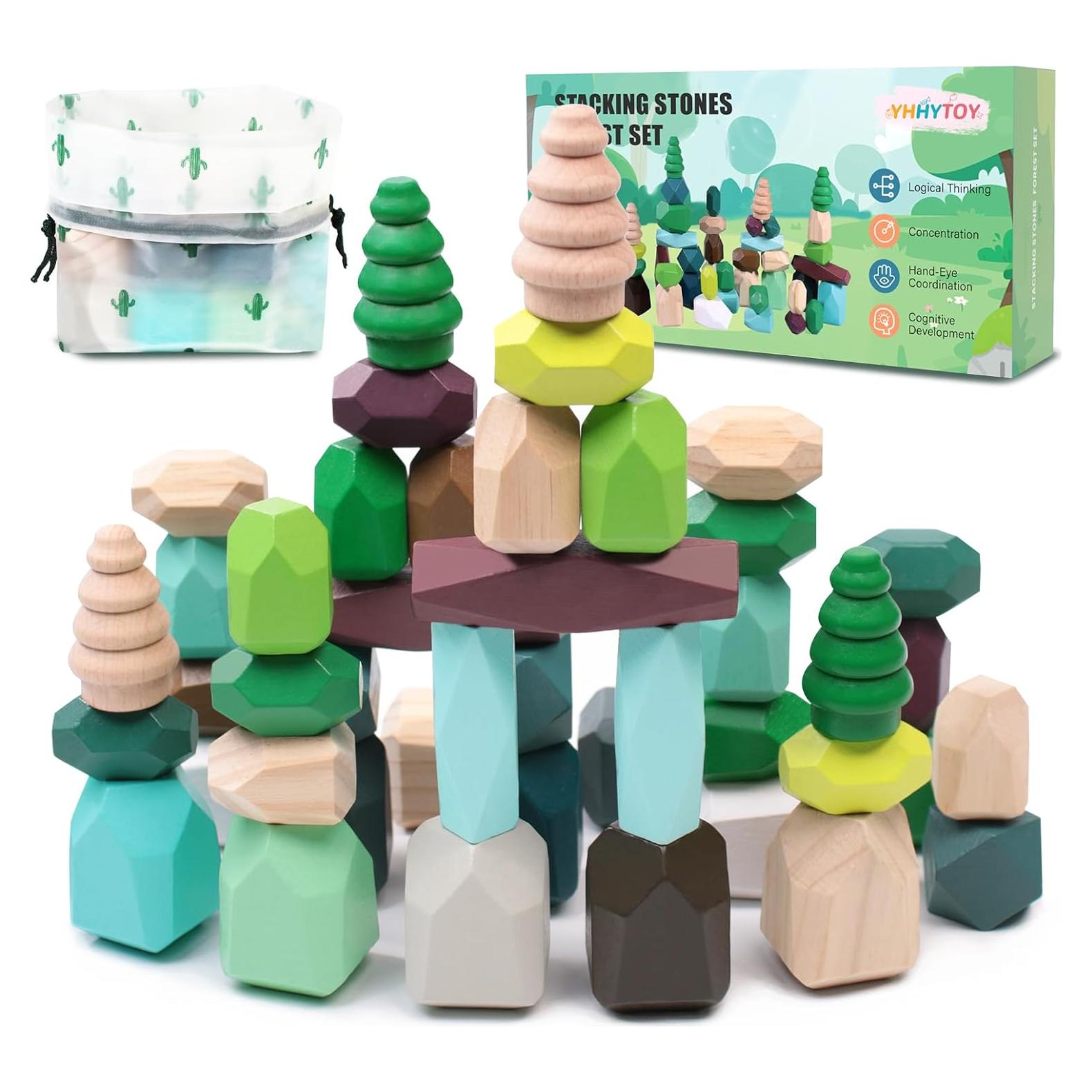 40 PCS Bloques de Construcción de Madera YHHYToy Tema Bosque