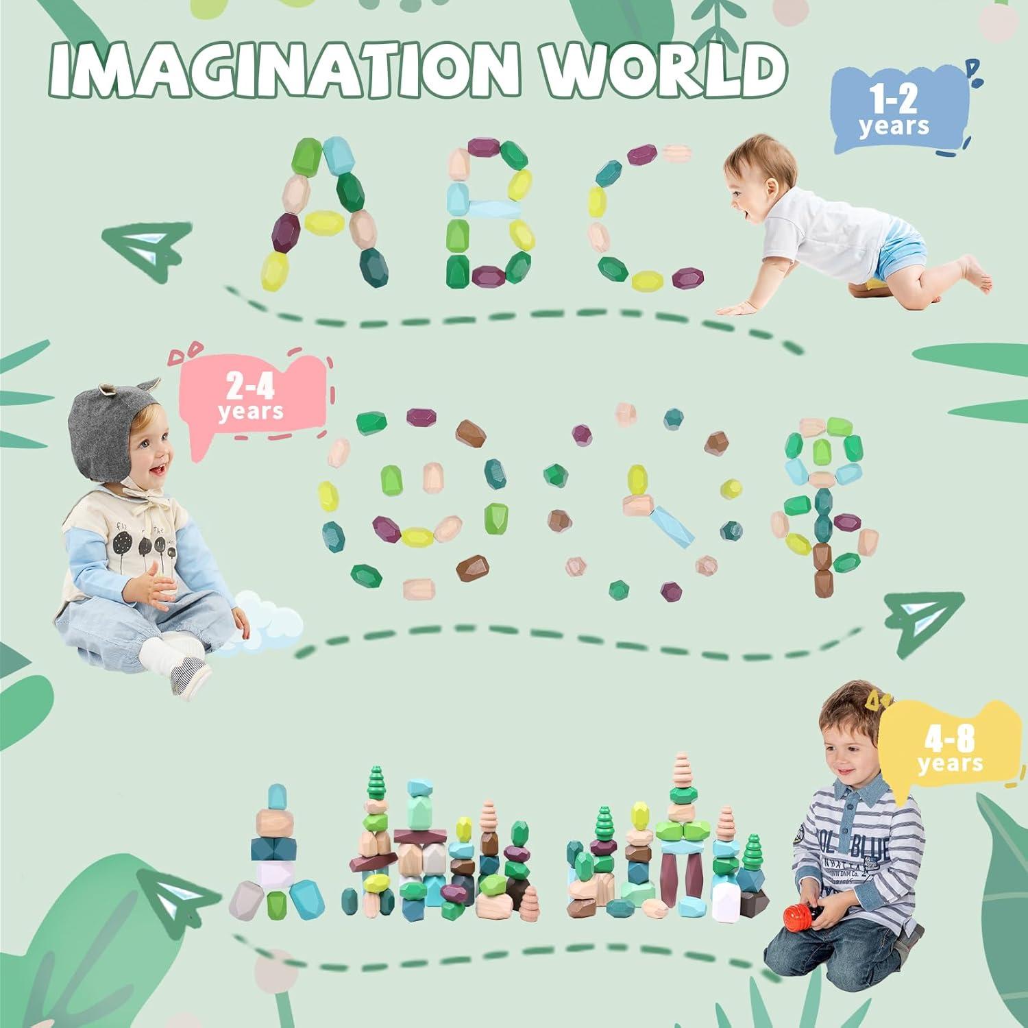 40 PCS Bloques de Construcción de Madera YHHYToy Tema Bosque