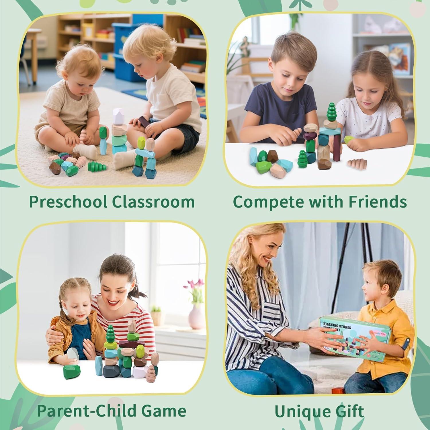 40 PCS Bloques de Construcción de Madera YHHYToy Tema Bosque