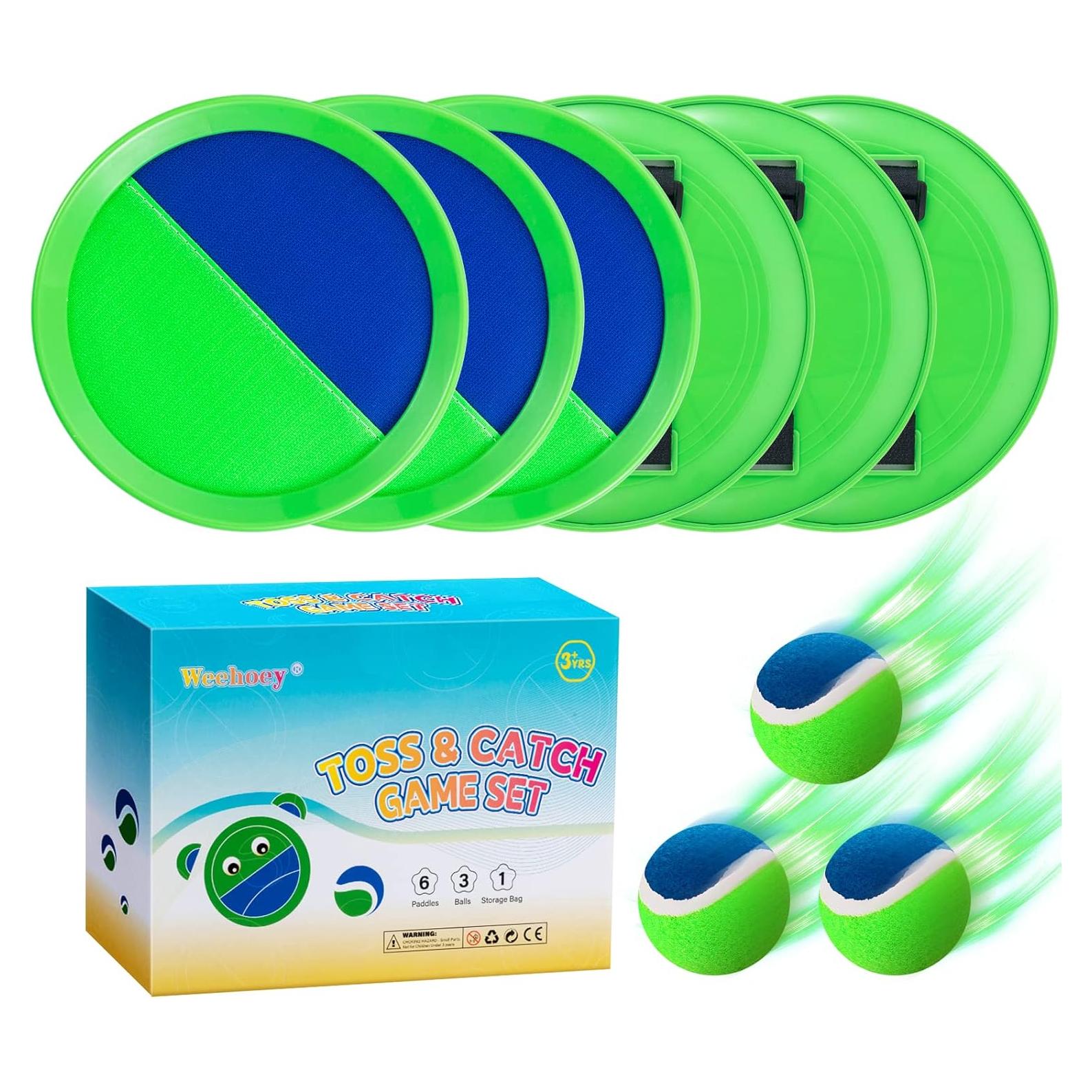 Set de Pelotas para Lanzar y Atrapar - Juguetes de Playa Verde - 6 Palas y 3 Pelotas