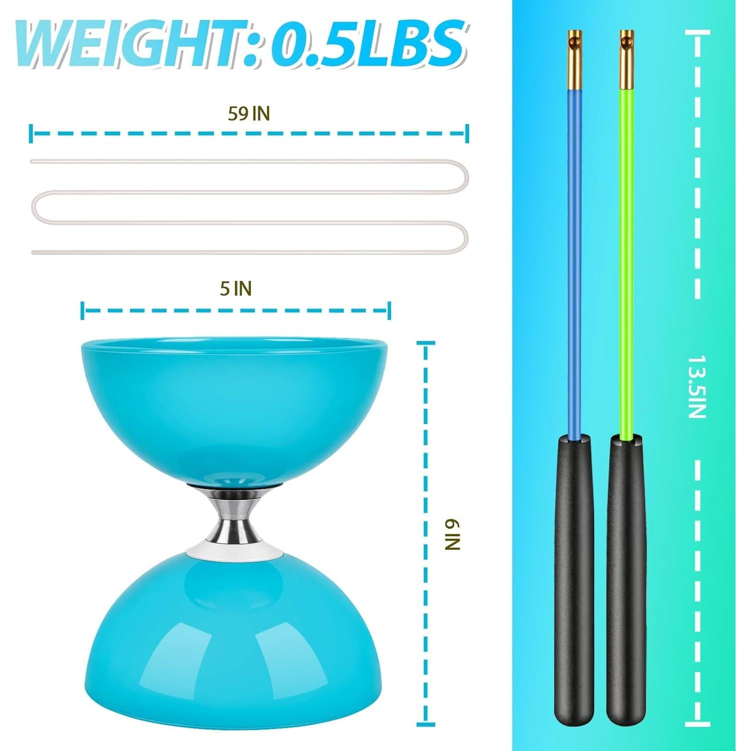 Yoyo Diabolo BODYRHYTHM Azul 12,7 cm con Palos y Cuerdas