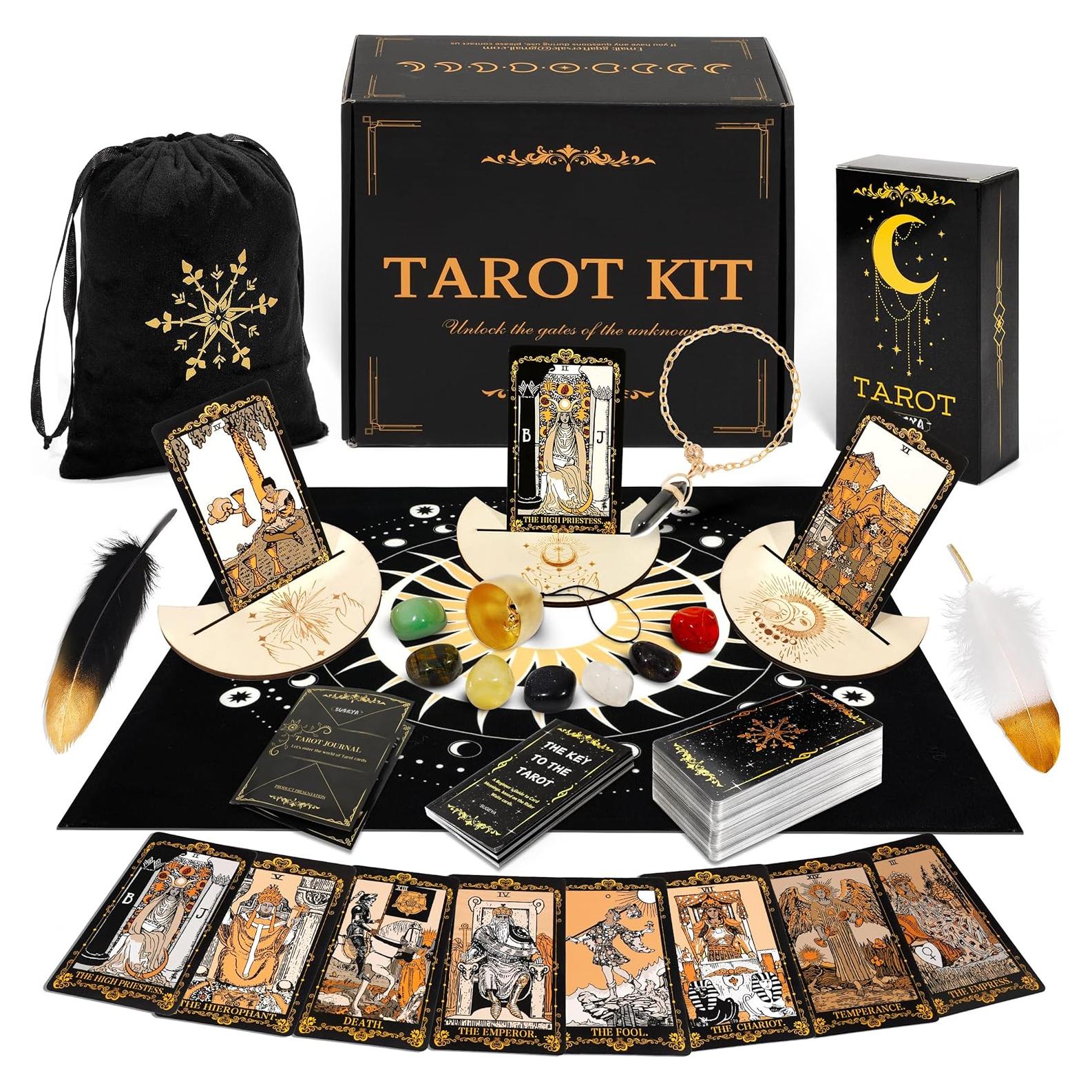 Set de Tarot SUGEYA 78 Cartas Negras con Guía y Accesorios