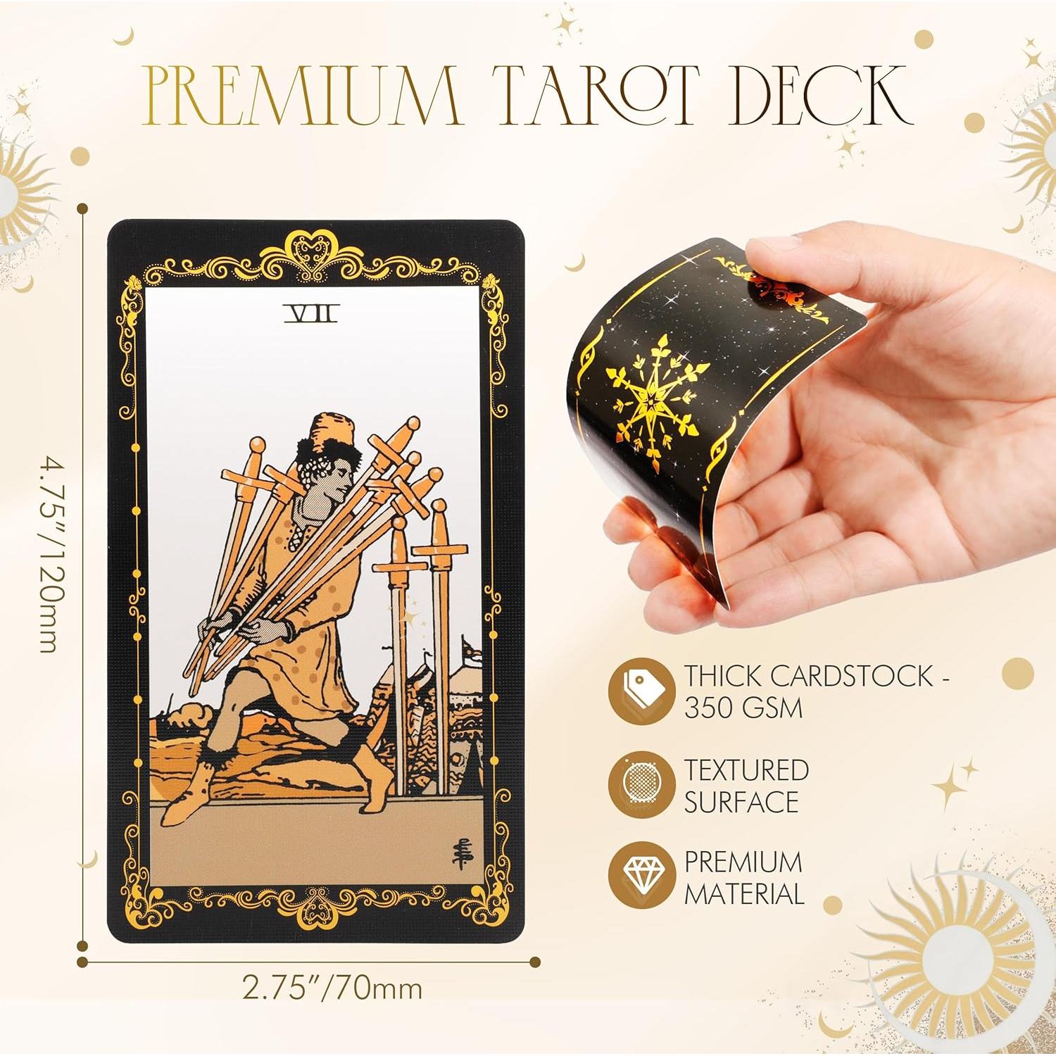 Set de Tarot SUGEYA 78 Cartas Negras con Guía y Accesorios