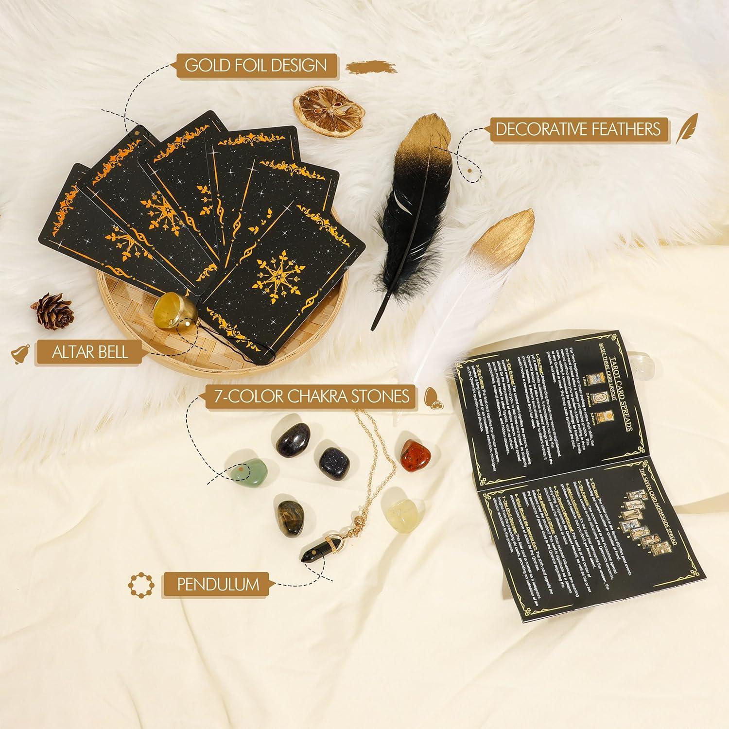 Set de Tarot SUGEYA 78 Cartas Negras con Guía y Accesorios