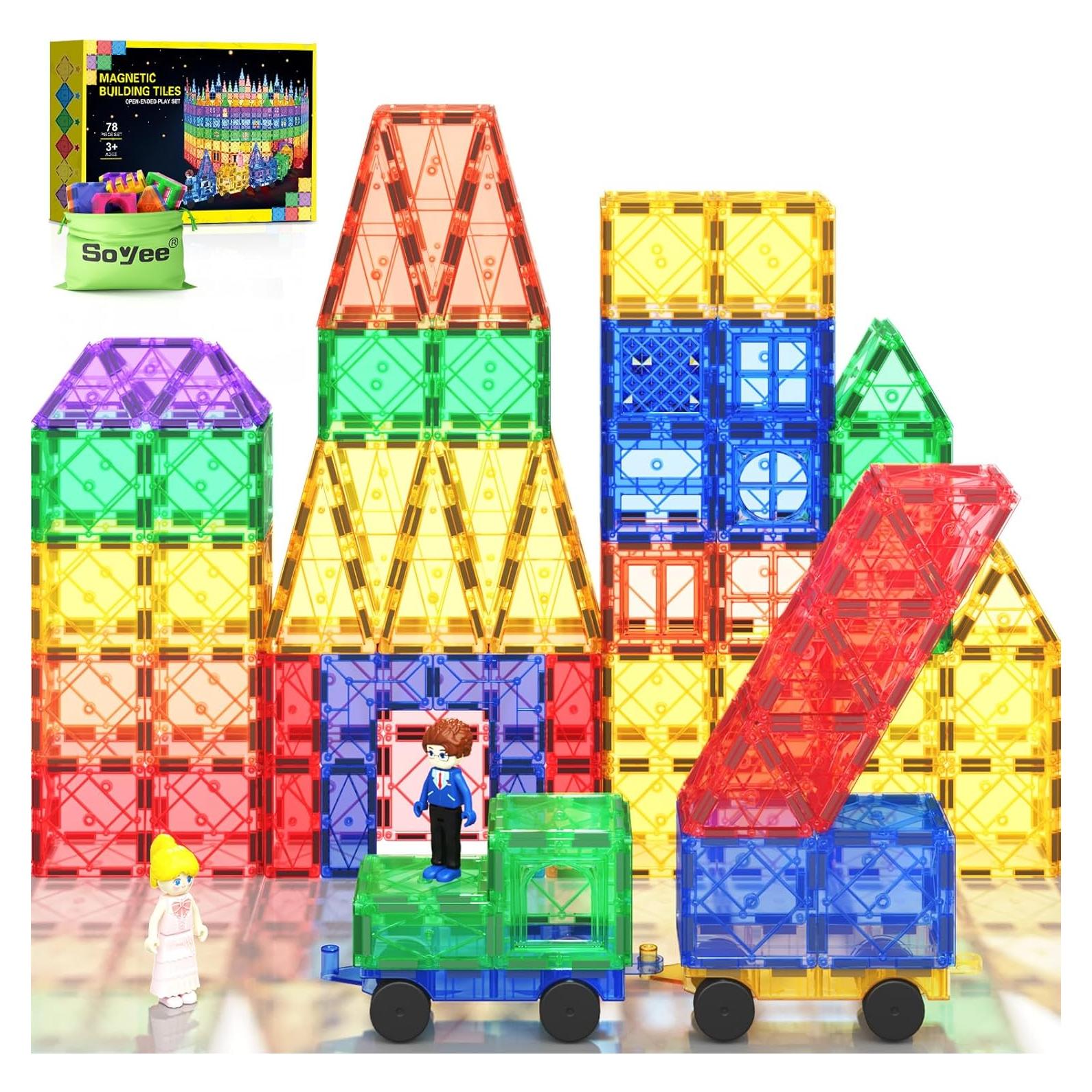 Azulejos Magnéticos Soyee 78PCS con Coches para Niños 3+