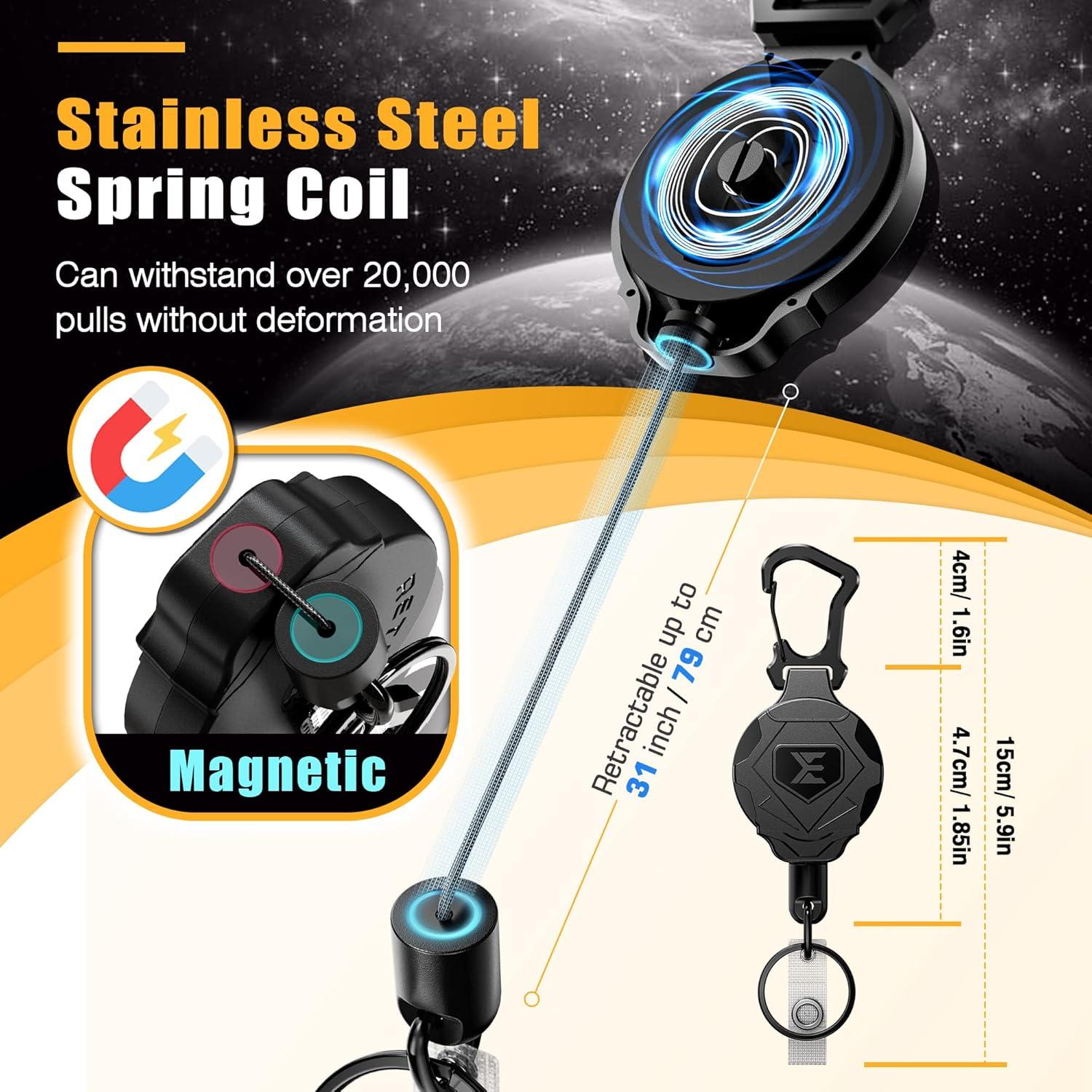 Cadena de Llave Retráctil ELV con Cierre Magnético y Mosquetón