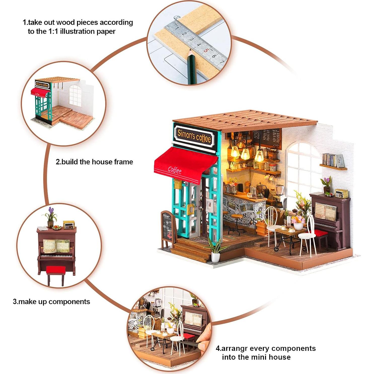 Rolife Casa de Muñecas Miniatura DIY Cafetería 21x13cm