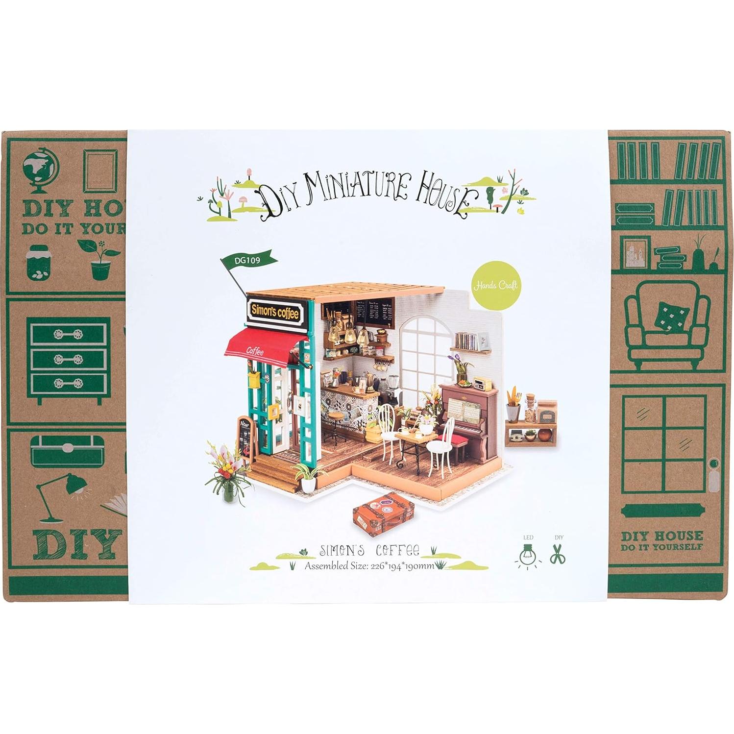 Kit Casa de Muñecas Miniatura DIY Hands Craft - Cafetería Simon 22.6x19.4cm