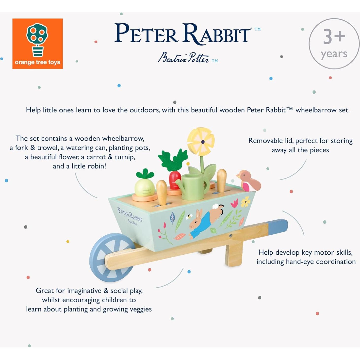 Carretilla de Madera Peter Rabbit con Accesorios de Jardín