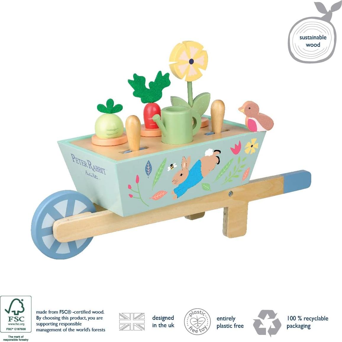 Carretilla de Madera Peter Rabbit con Accesorios de Jardín