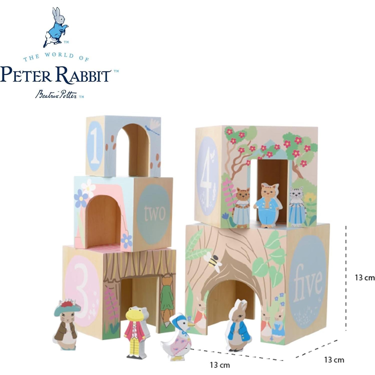 Cubos de Apilamiento de Madera Peter Rabbit - 5 Cubos y Figuras