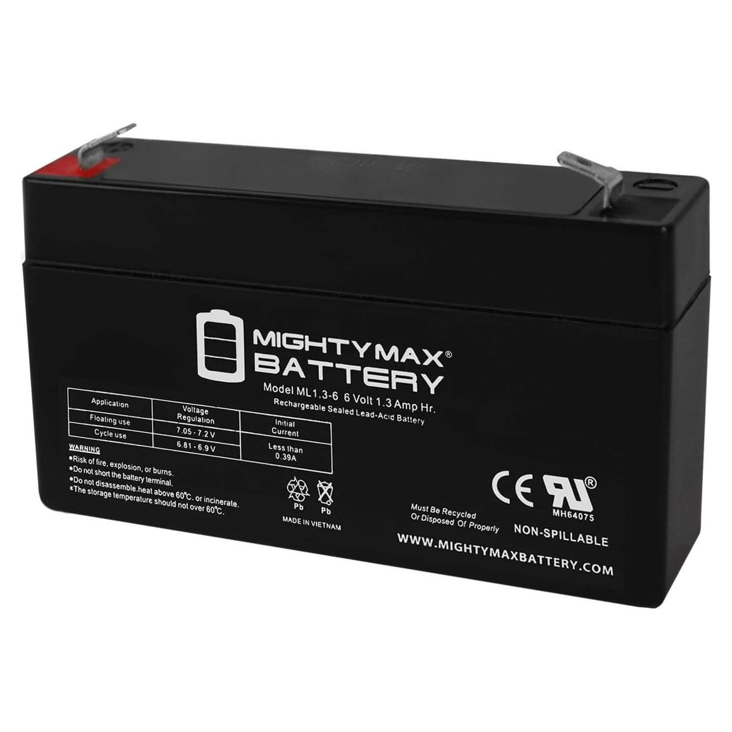 Batería recargable 6V 1.3Ah Mighty Max ML1.3-621 SLA