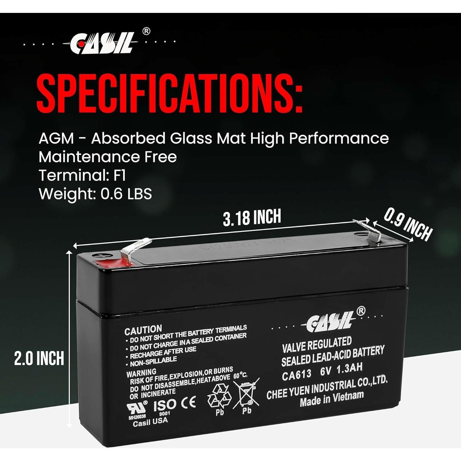 Batería de Reemplazo Casil 6V 1.3Ah para Alarmas Simon XT