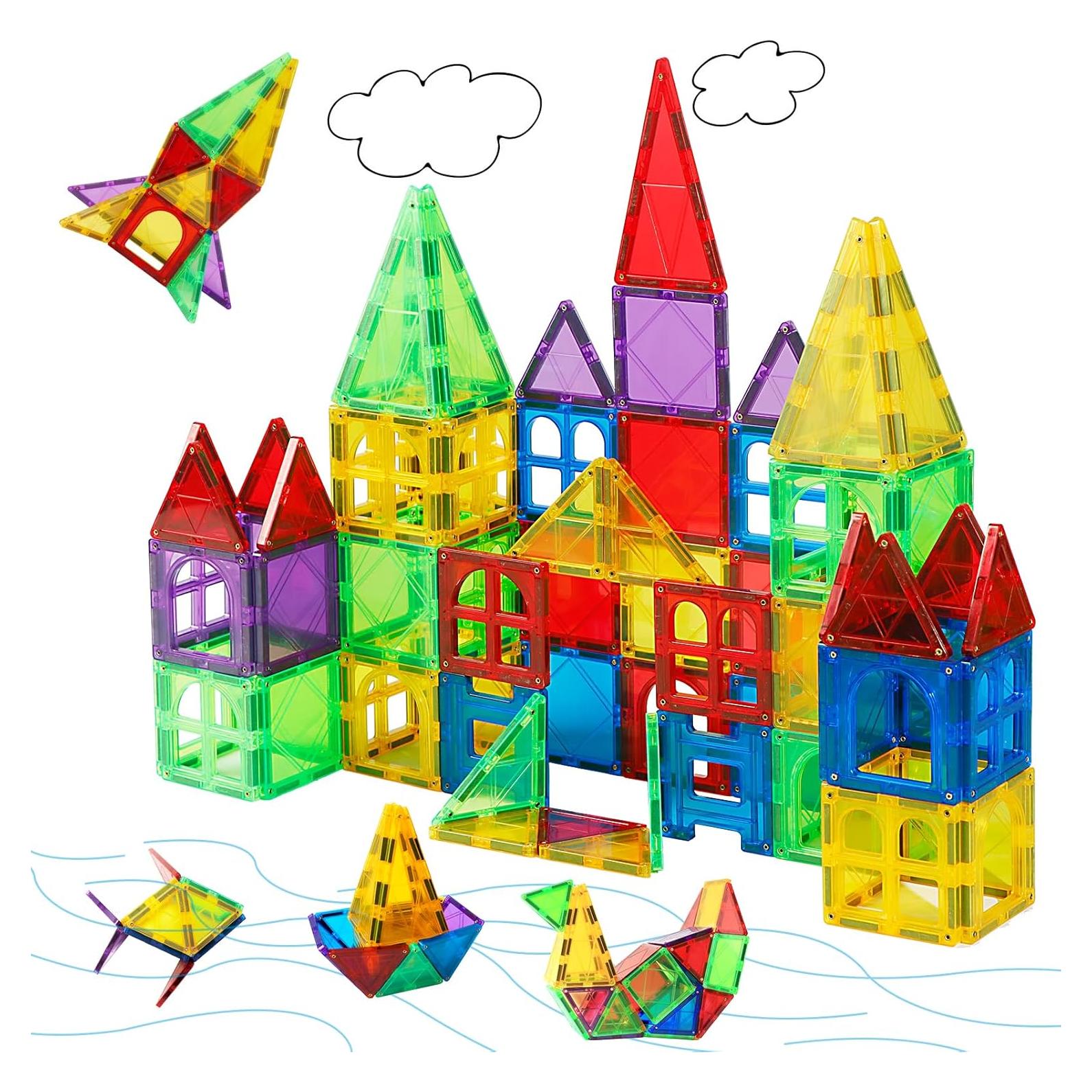 MAGBLOCK Magnetic Tiles for Kids, 66PCS Magnet Tiles Building Blocks Construction Toys Incorporating Magnets for Toddlers, Magnetic Blocks Learning Toys Gift for 3+ Year Old Boys and Girls