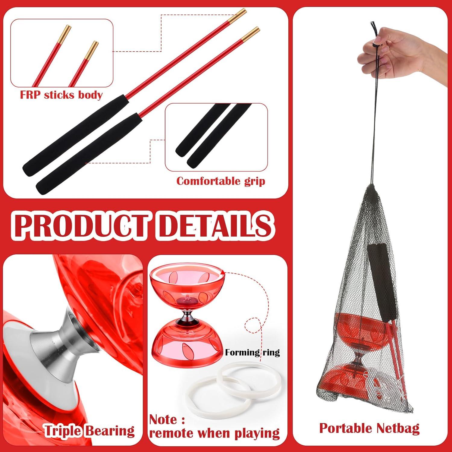 Juego de Diabolo Chino Simgoing Rojo con Palos y Cuerda