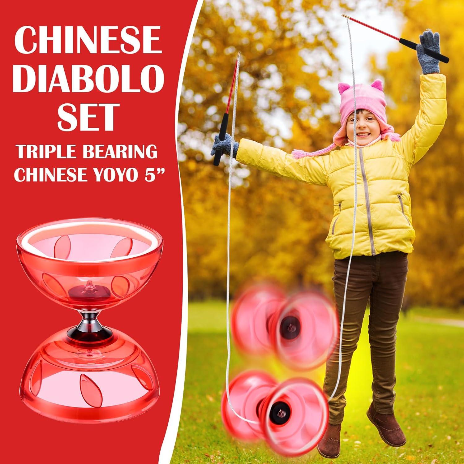 Juego de Diabolo Chino Simgoing Rojo con Palos y Cuerda