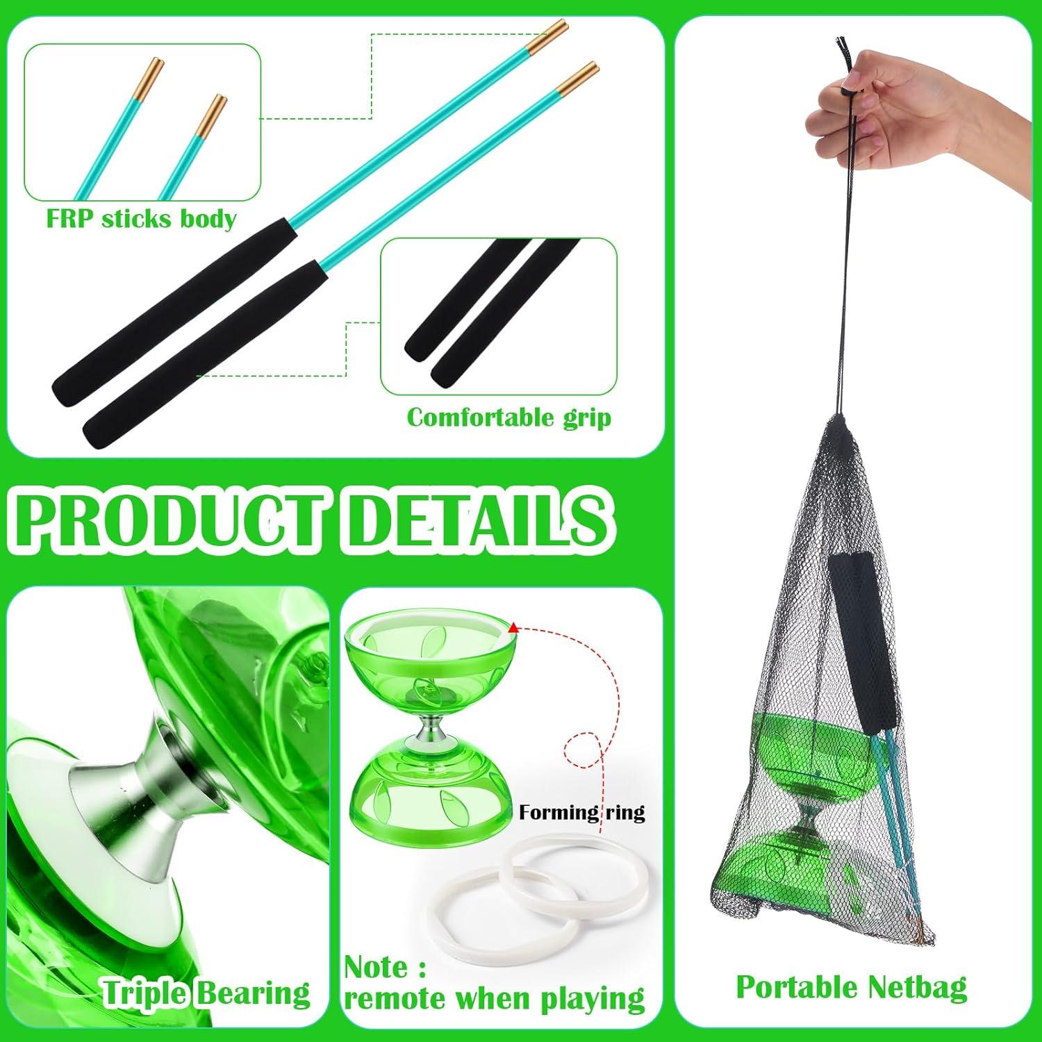 Juego de Diabolo Chino Simgoing Verde con Palos y Cuerda