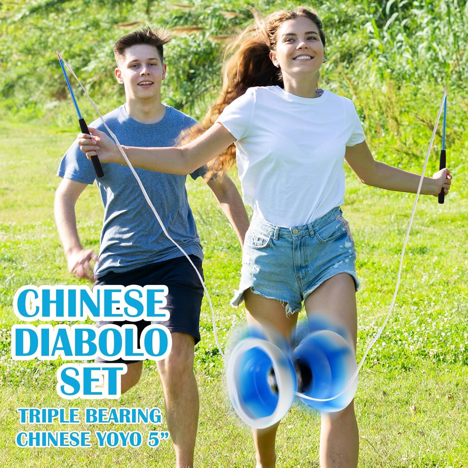Juego de Diabolo Chino Simgoing LED Azul Fuego Completo