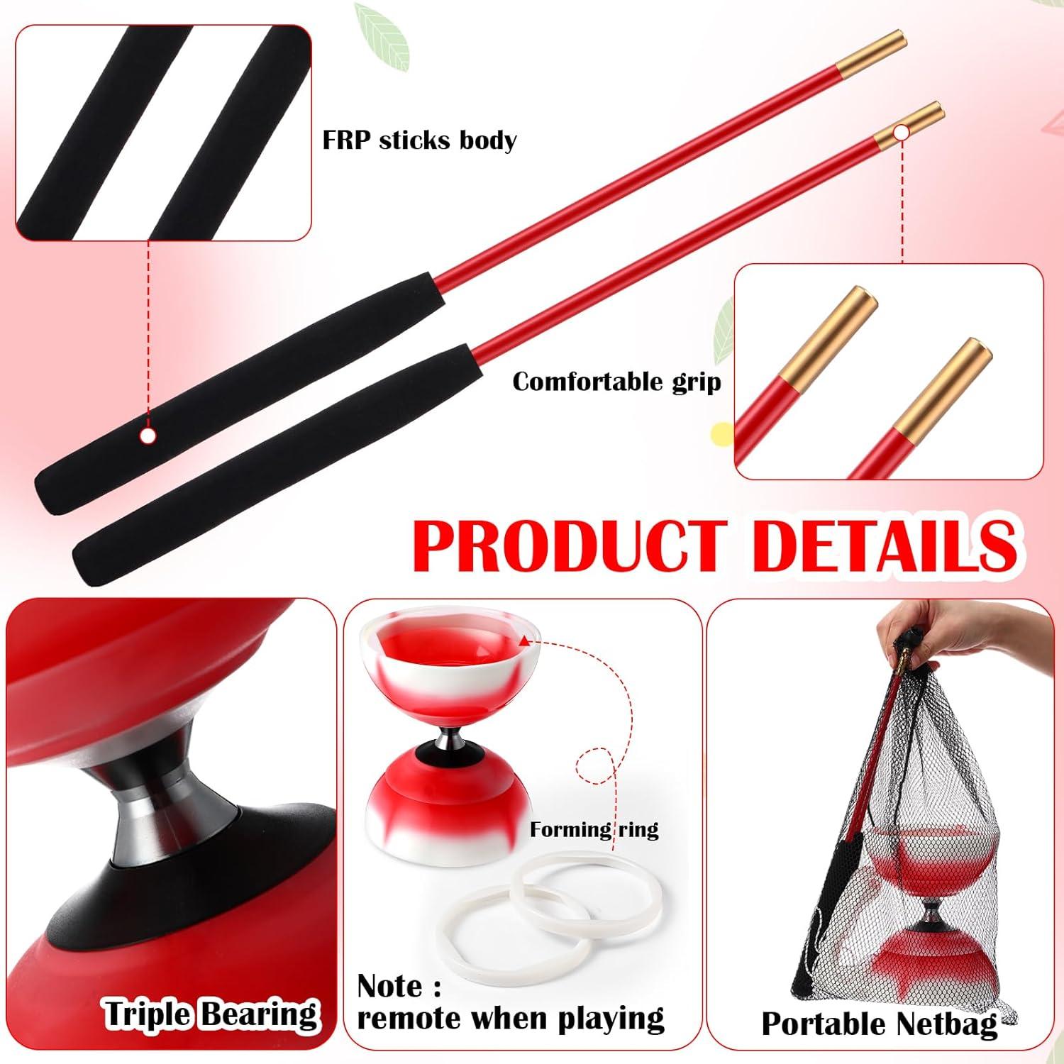 Juego de Diabolo Chino Simgoing LED Rojo Fuego 15 cm