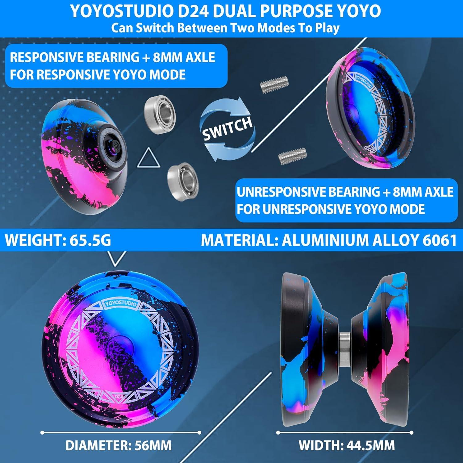 Yoyo Profesional D24 YoYoStudio para Trucos - Negro Azul Rosa