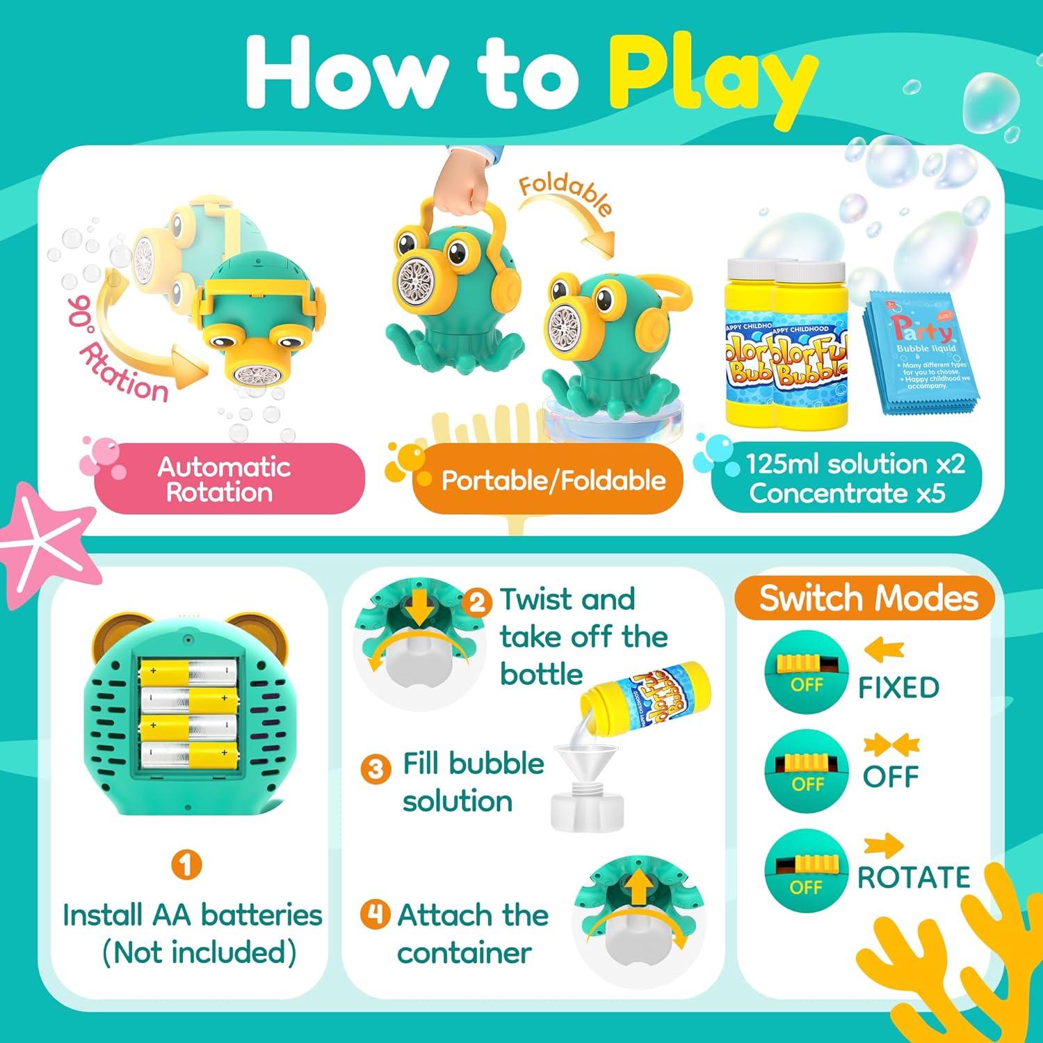 Máquina de Burbujas Pulpo Feliz Infancia - 125ml, LED, 3 años+