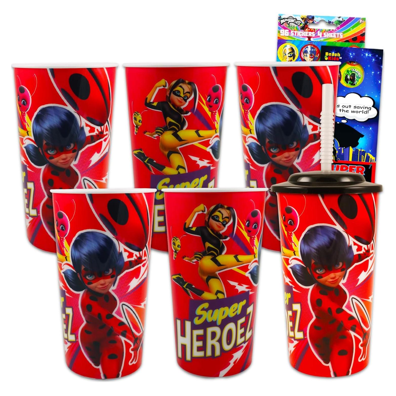 Juego de 6 Vasos Tumbler Miraculous Ladybug 0.47L con Popote