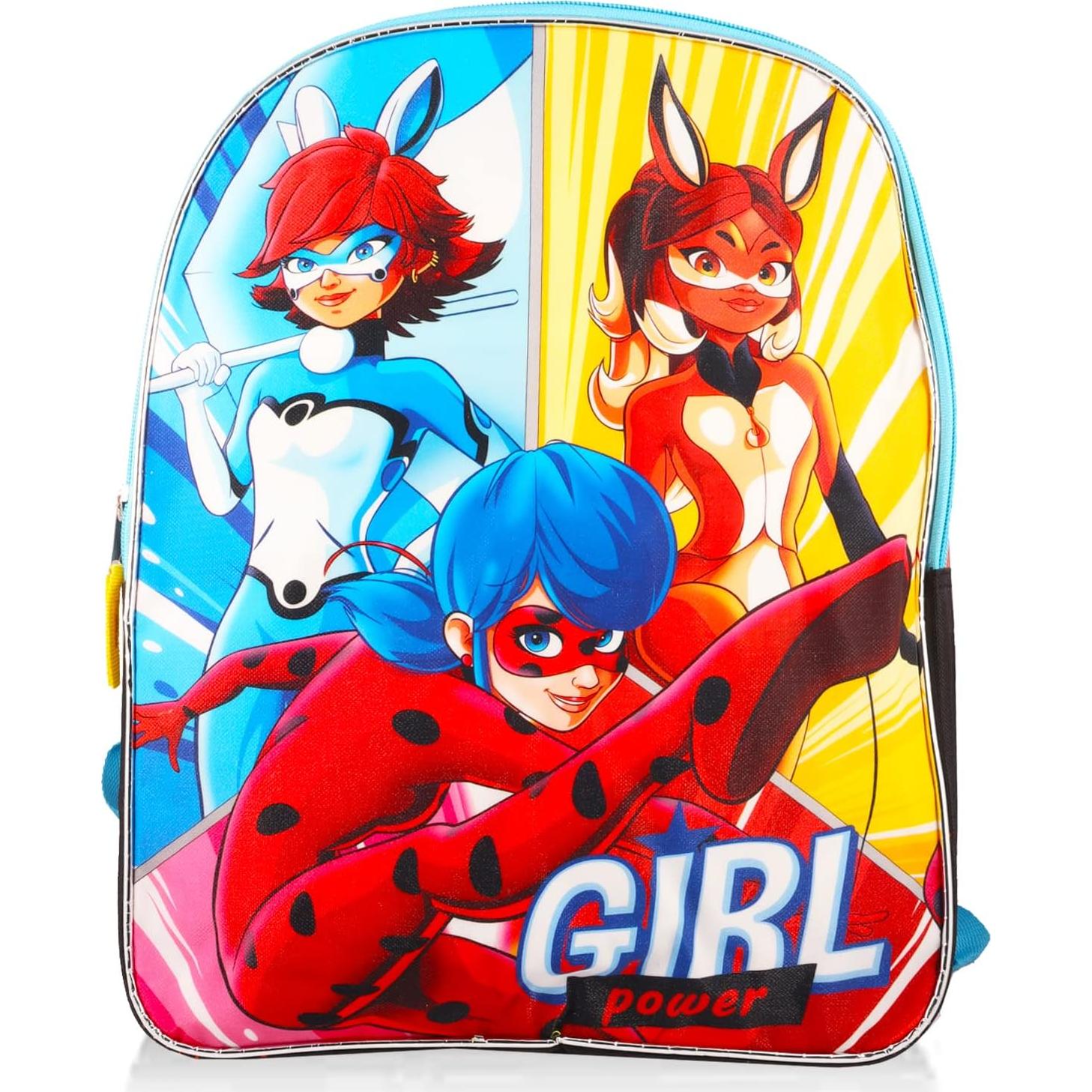 Mochila Miraculous Ladybug 15" + Bolsa Almuerzo + Stickers