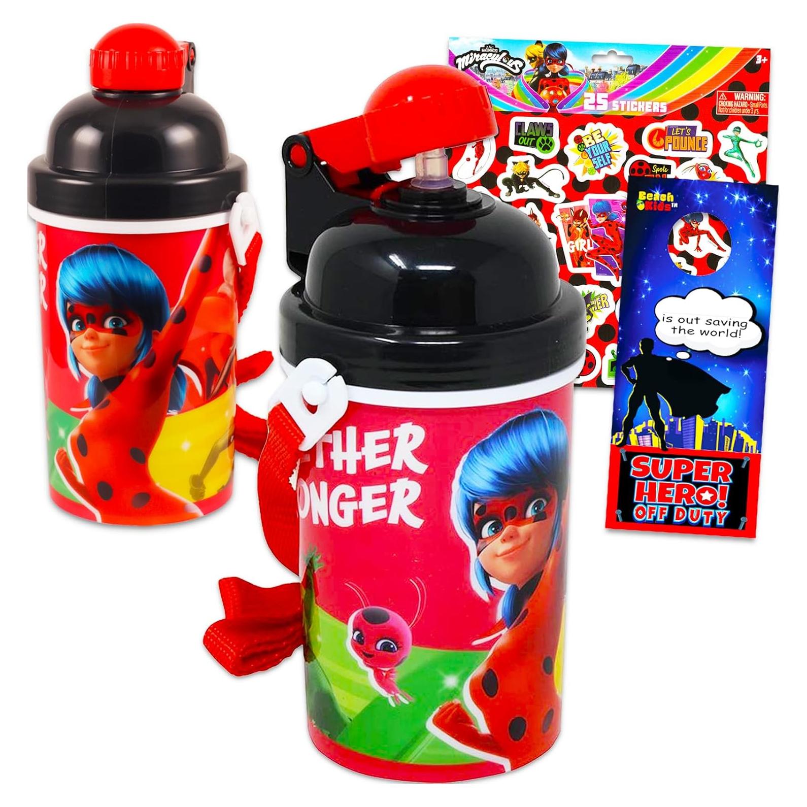 Juego de Tazas Miraculous Ladybug 12oz con Popote y Stickers