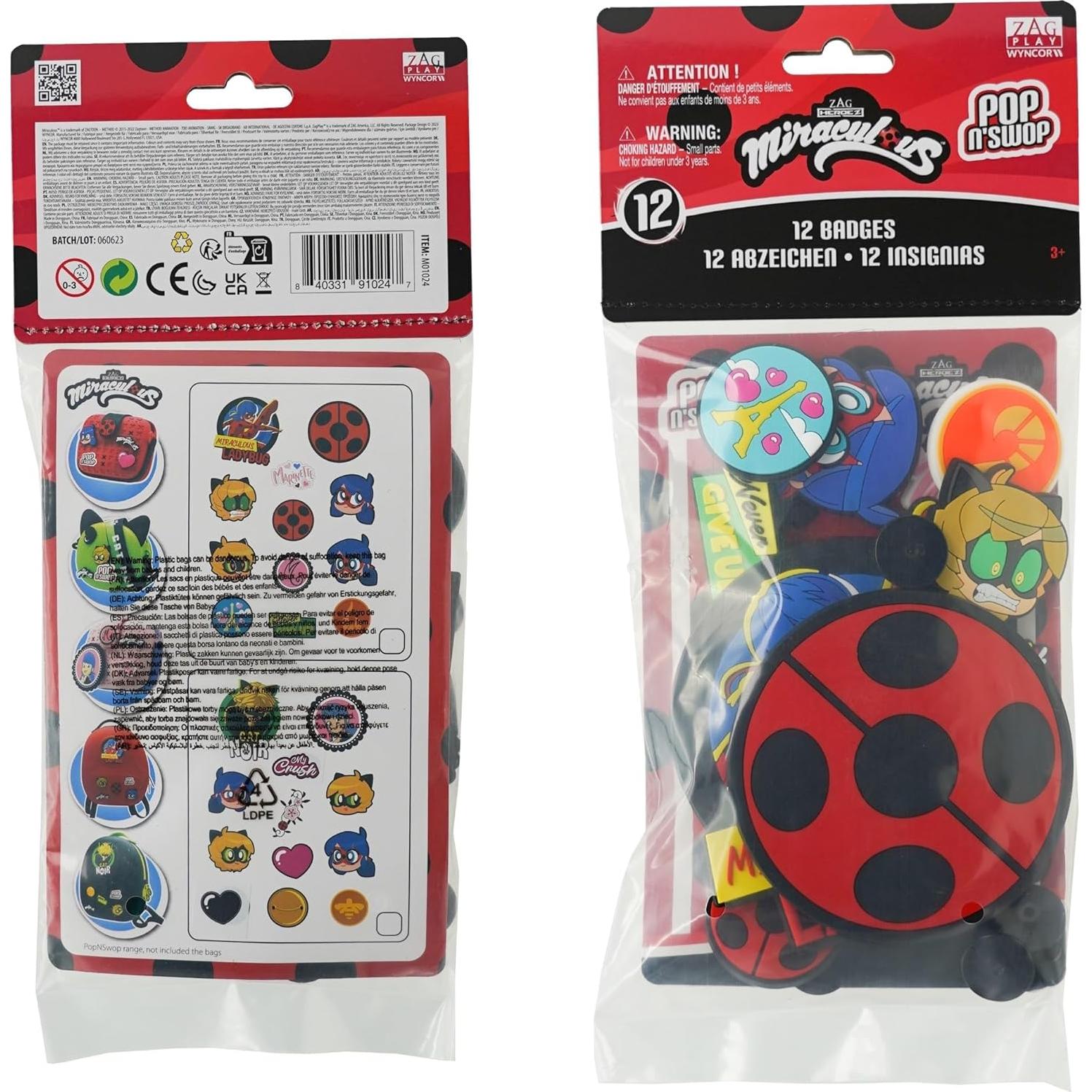 Insignias Clip-on Pop n' Swop Wyncor - 12 Variadas Ladybug